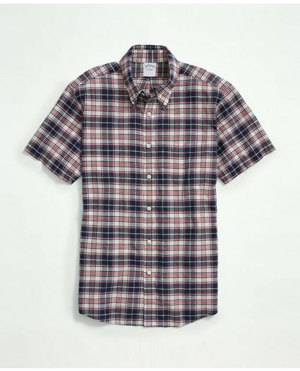Washed Cotton Madras Button-Down Collar Short-Sleeve Sport Shirt