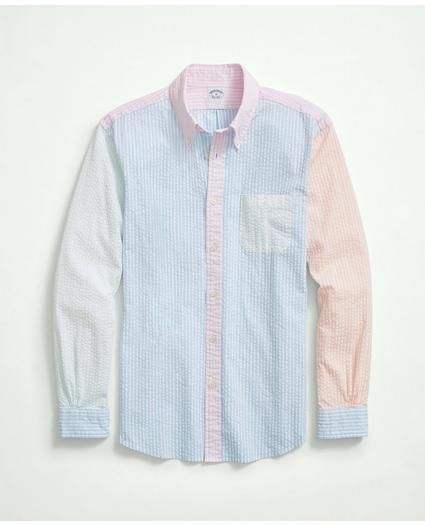 Washed Stretch Cotton Seersucker Button-Down Collar, Fun Stripe Sport Shirt
