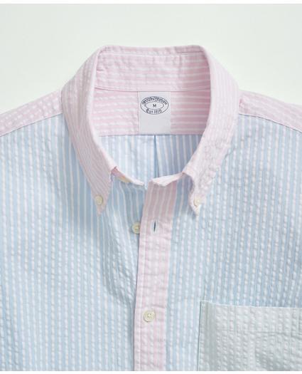 Washed Stretch Cotton Seersucker Button-Down Collar, Fun Stripe Sport Shirt