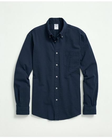 Washed Cotton Seersucker Button-Down Collar Sport Shirt