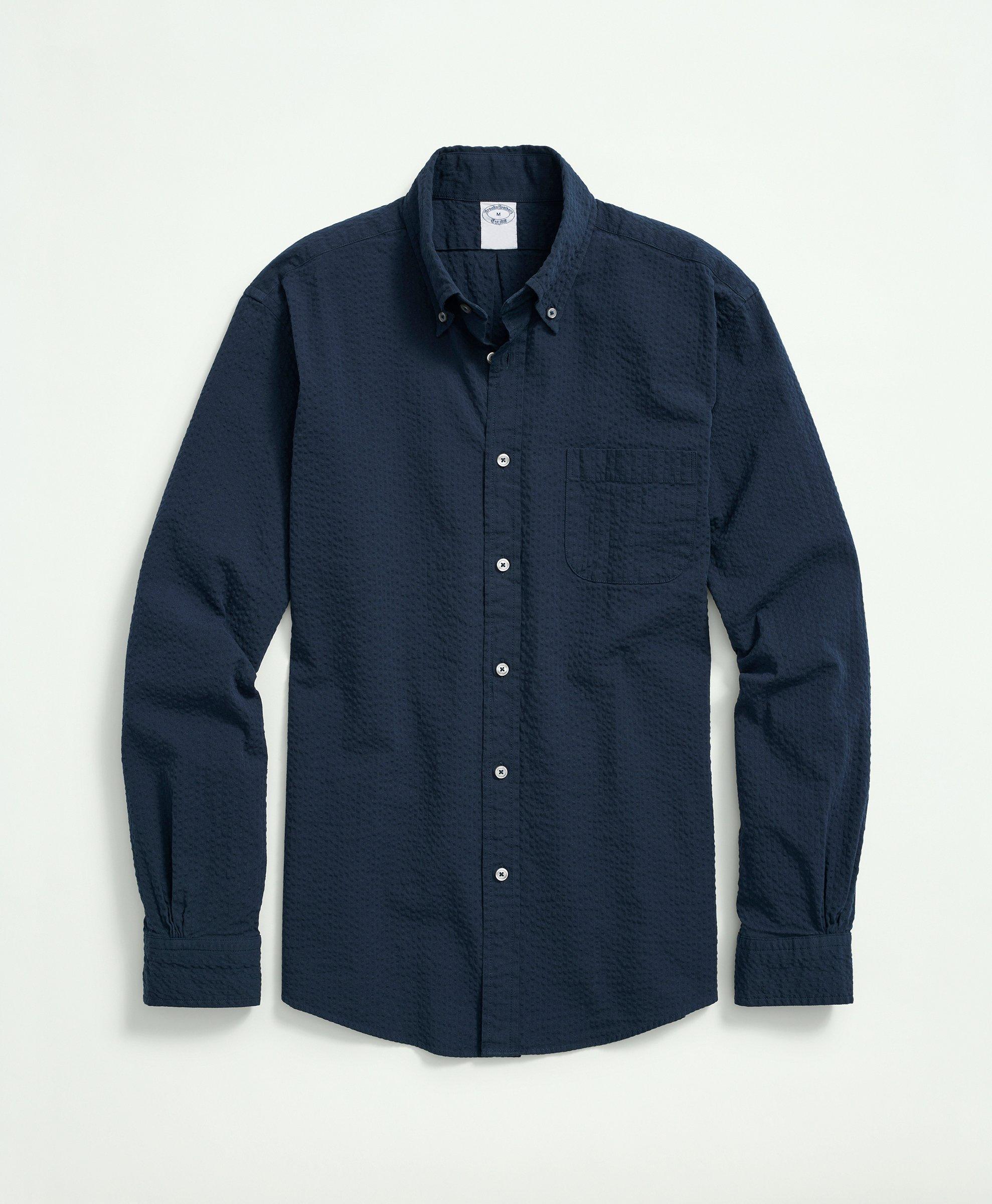 Brooks Brothers Washed Cotton Seersucker Button-down Collar Sport Shirt | Navy | Size 2xl