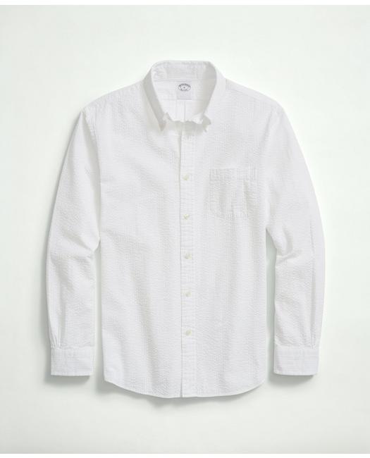 Brooks Brothers Washed Cotton Seersucker Button-down Collar Sport Shirt | White | Size Small