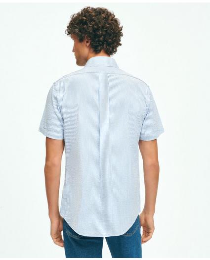 Washed Cotton Seersucker Button-Down Collar, Stripe Short-Sleeve Sport Shirt