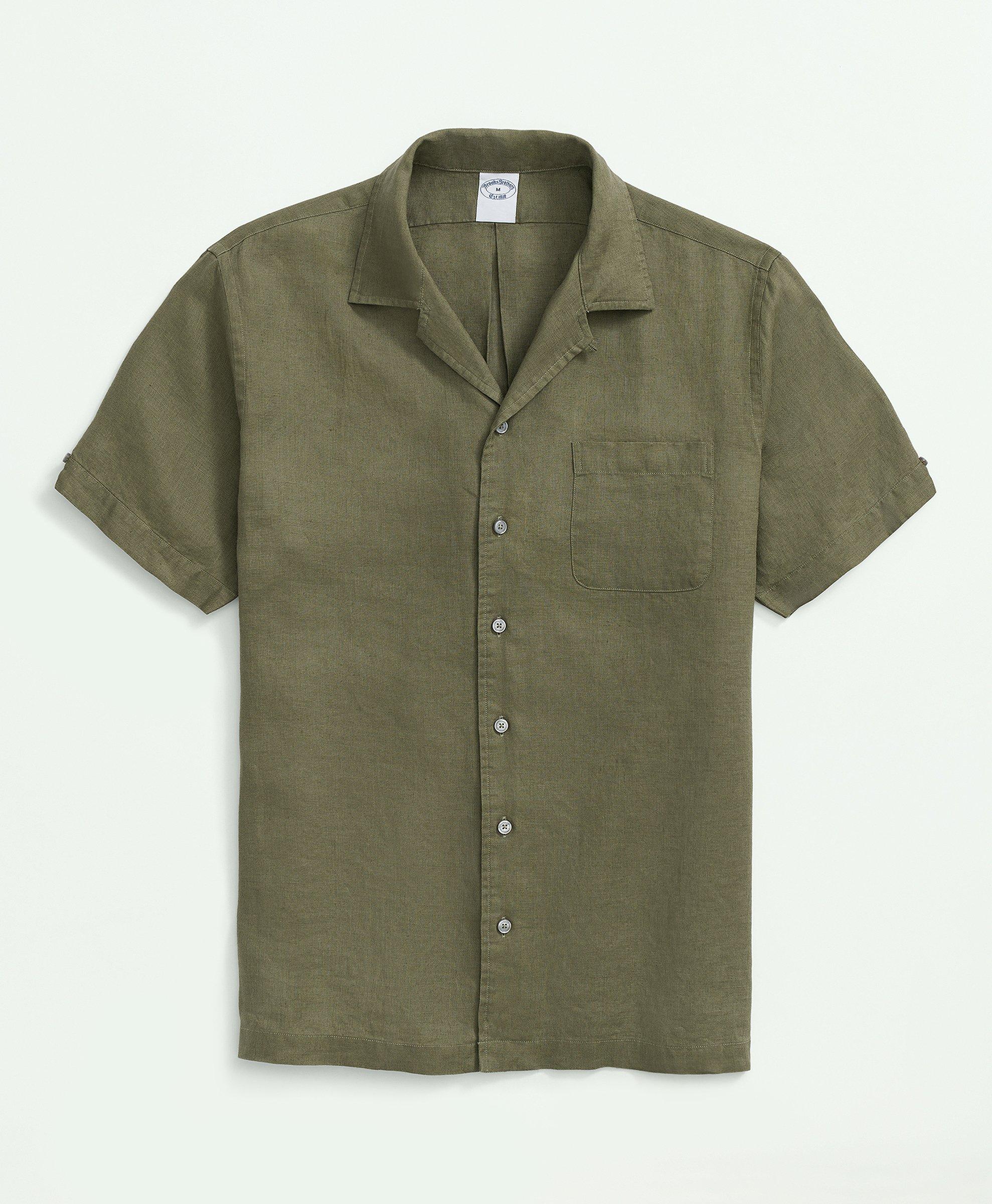 Irish Linen Camp Collar Short-Sleeve Sport Shirt