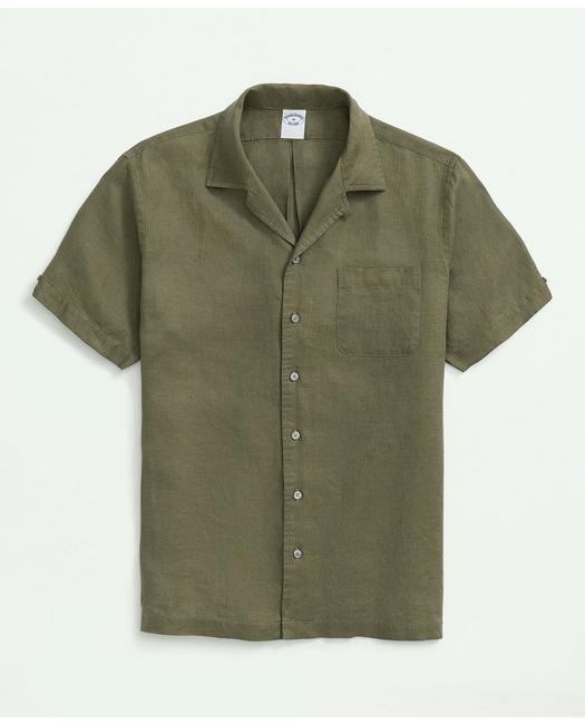 Brooks Brothers Irish Linen Camp Collar Short-sleeve Sport Shirt | Olive | Size Xl