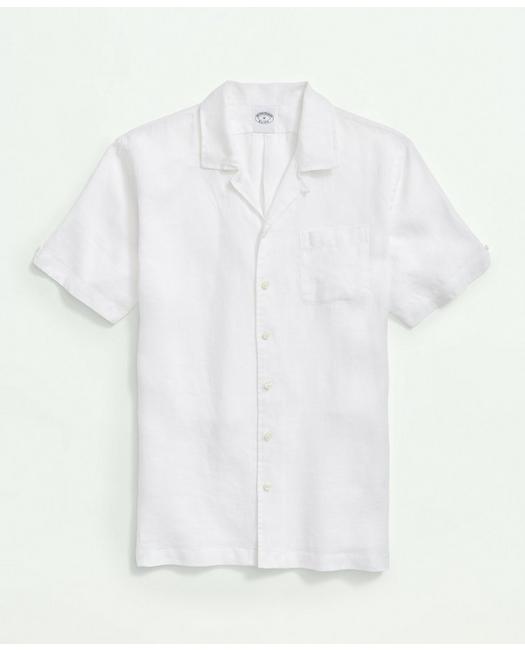 Brooks Brothers Irish Linen Camp Collar Short-sleeve Sport Shirt | Whit | Size Sml In White
