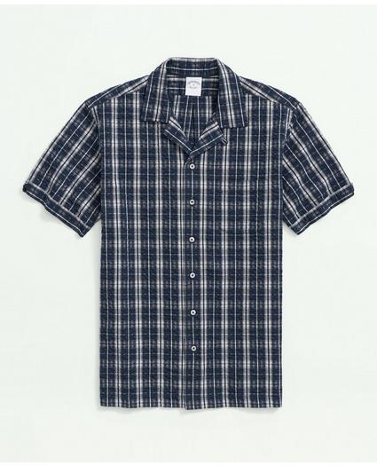 Stretch Cotton Camp Collar, Seersucker Short-Sleeve Sport Shirt