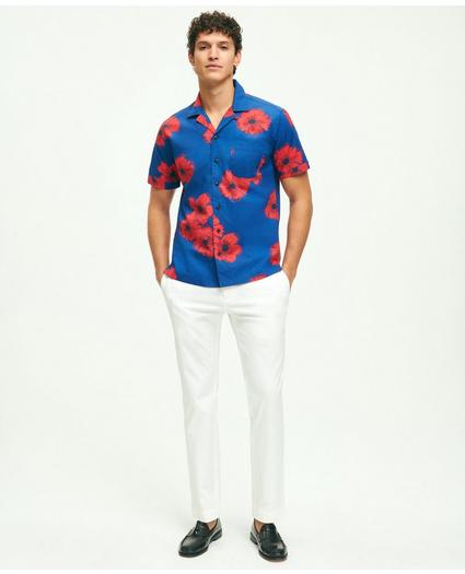 Cotton Poplin Camp Collar, Poppy Print Short-Sleeve Sport Shirt