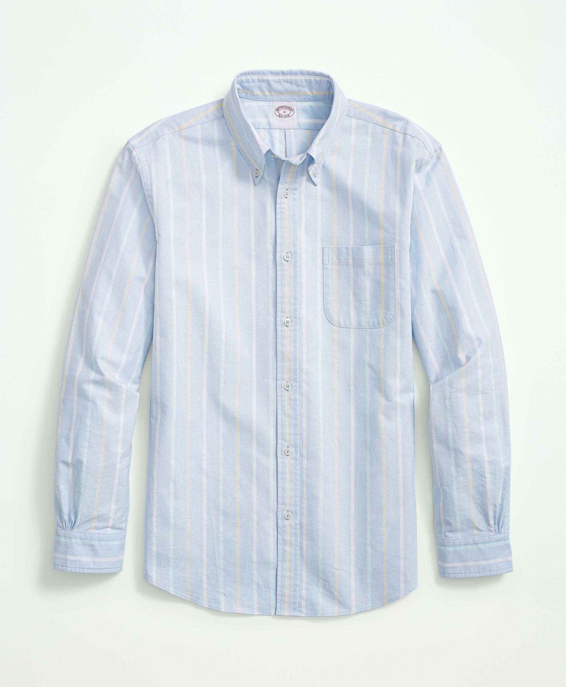 Brooks Brothers Original Polo Button-down Oxford Shirt In Archive Stripe | Light Blue | Size Xl