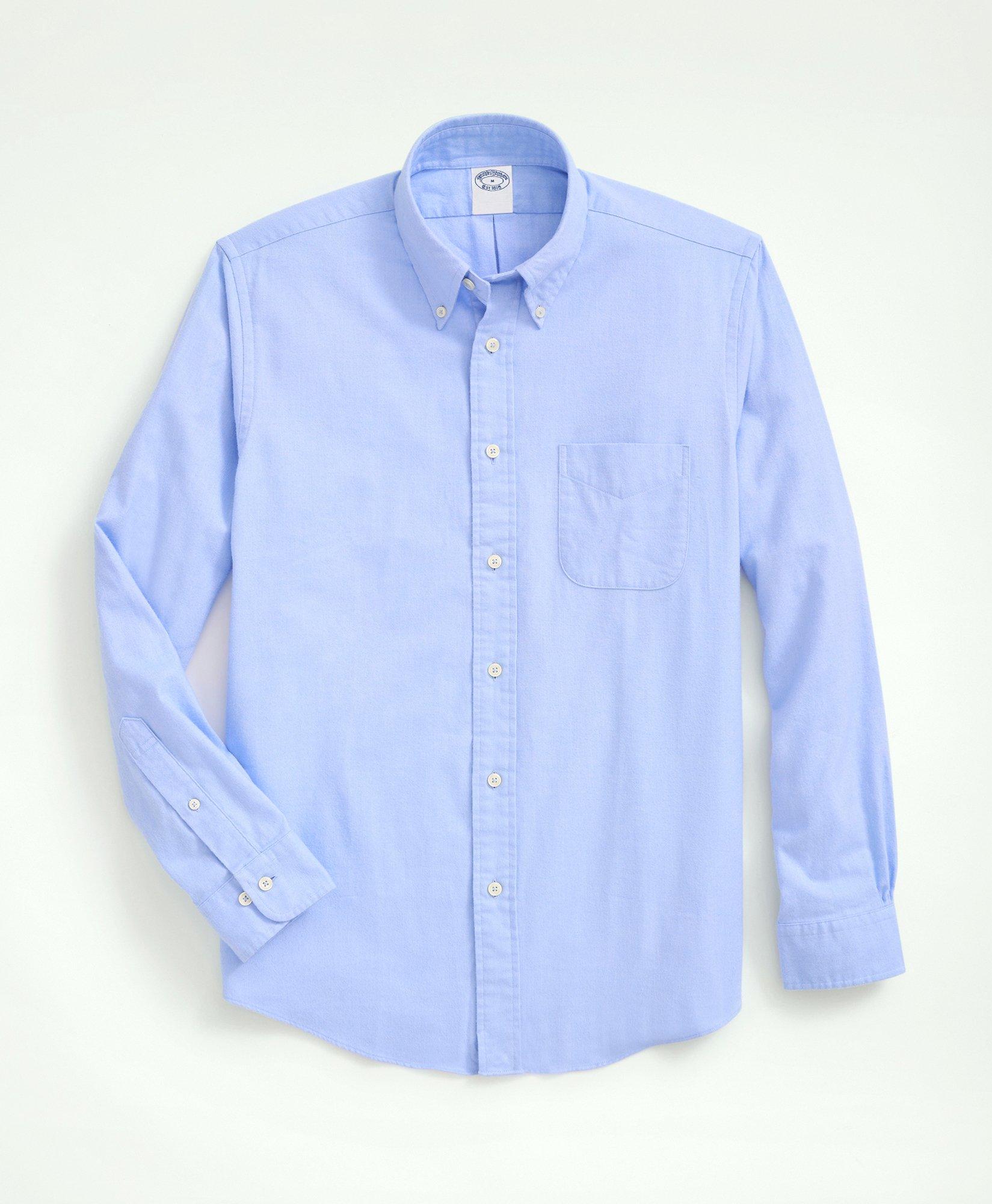 Brooks Brothers Portuguese Flannel Polo Button Down Collar Shirt In Light Blue