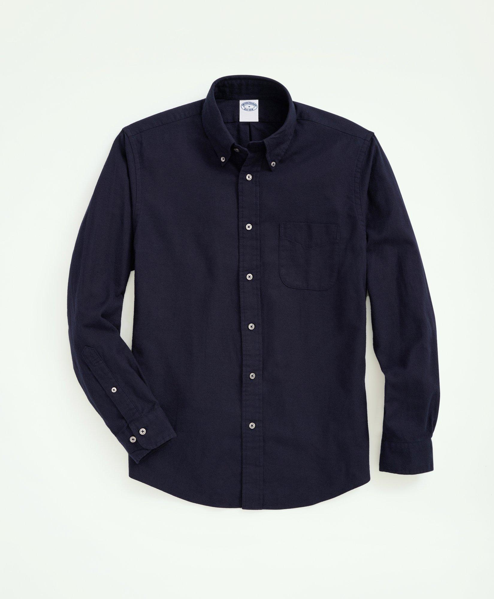 Brooks Brothers Portuguese Flannel Polo Button Down Collar Shirt In Navy