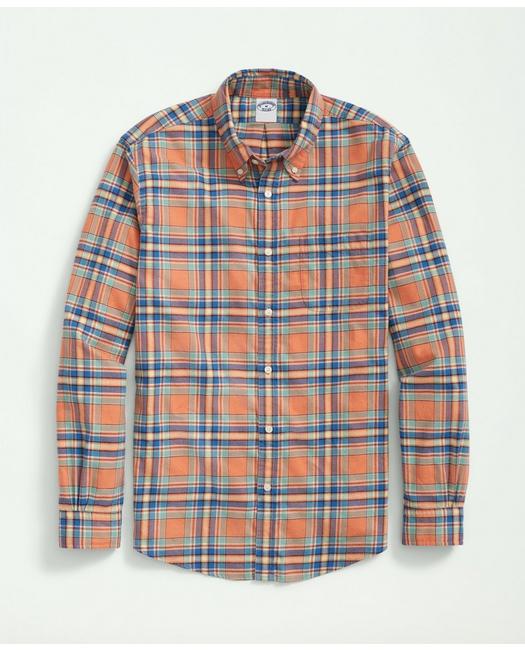 Brooks Brothers Portuguese Flannel Polo Button Down Collar, Plaid Shirt | Orange | Size Xs