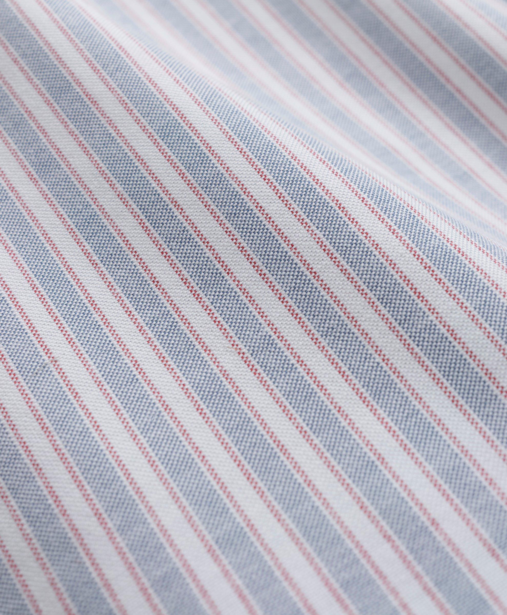 Stretch Cotton Non-Iron Oxford Polo Button-Down Collar, Outline Striped Shirt