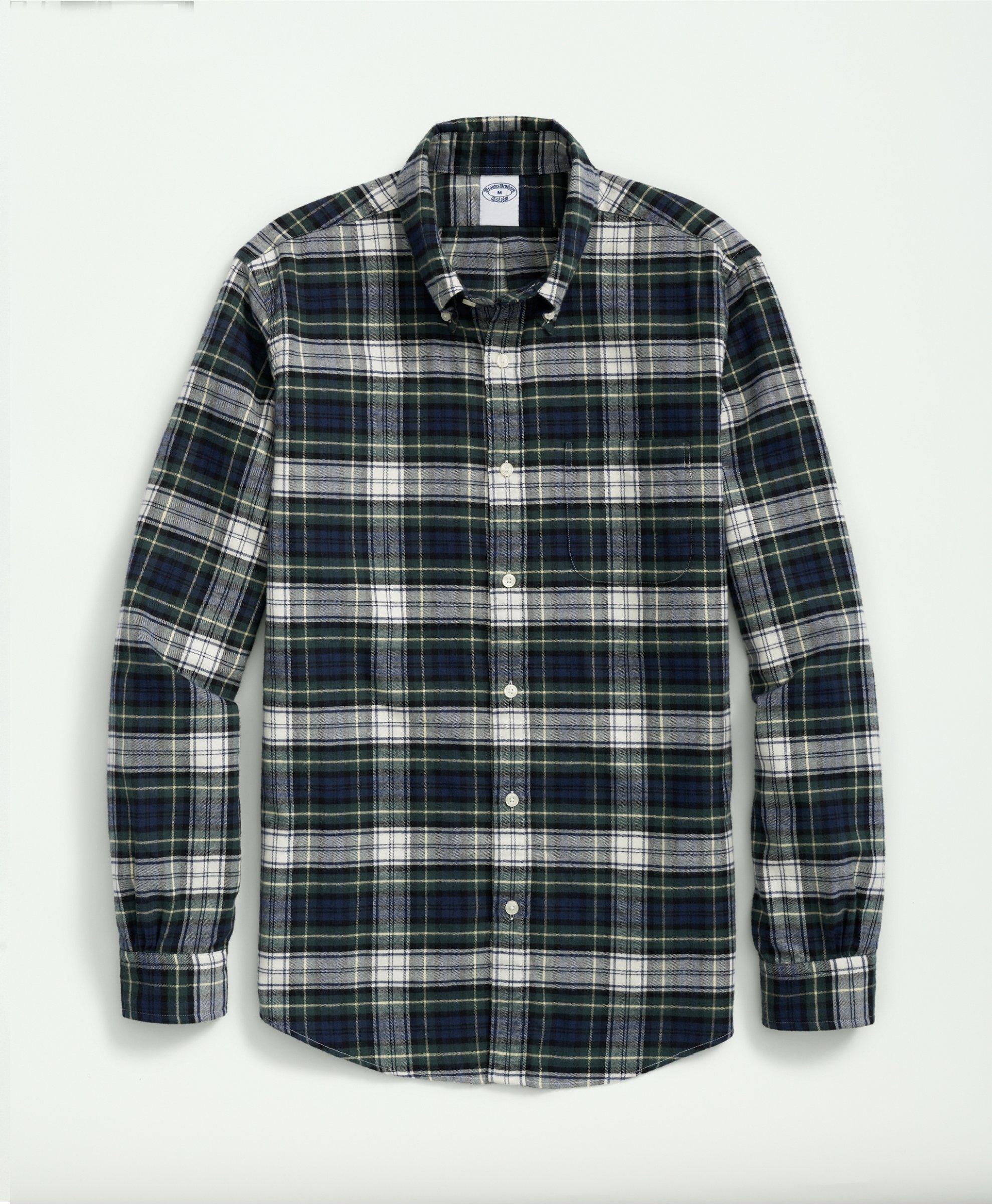 Brooks Brothers Portuguese Flannel Polo Button Down Collar, Tartan Shirt | Green | Size 2xl