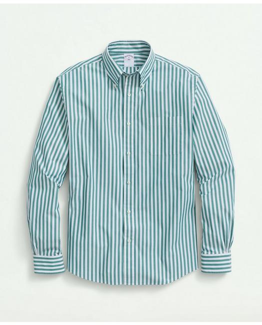 Brooks Brothers Friday Shirt, Poplin Butcher Striped | Green | Size Xl