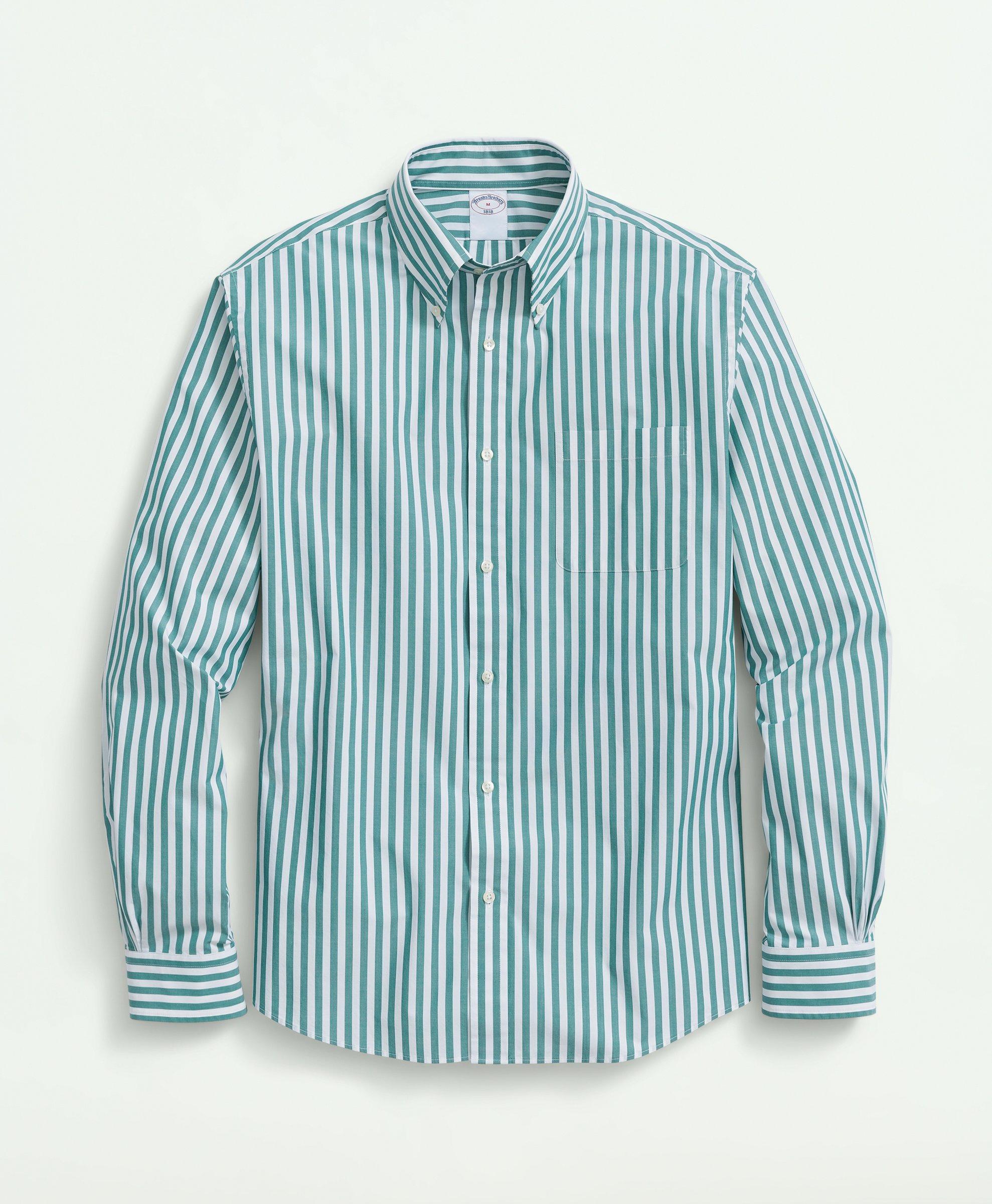 Brooks Brothers Friday Shirt, Poplin Butcher Striped | Green | Size Xl