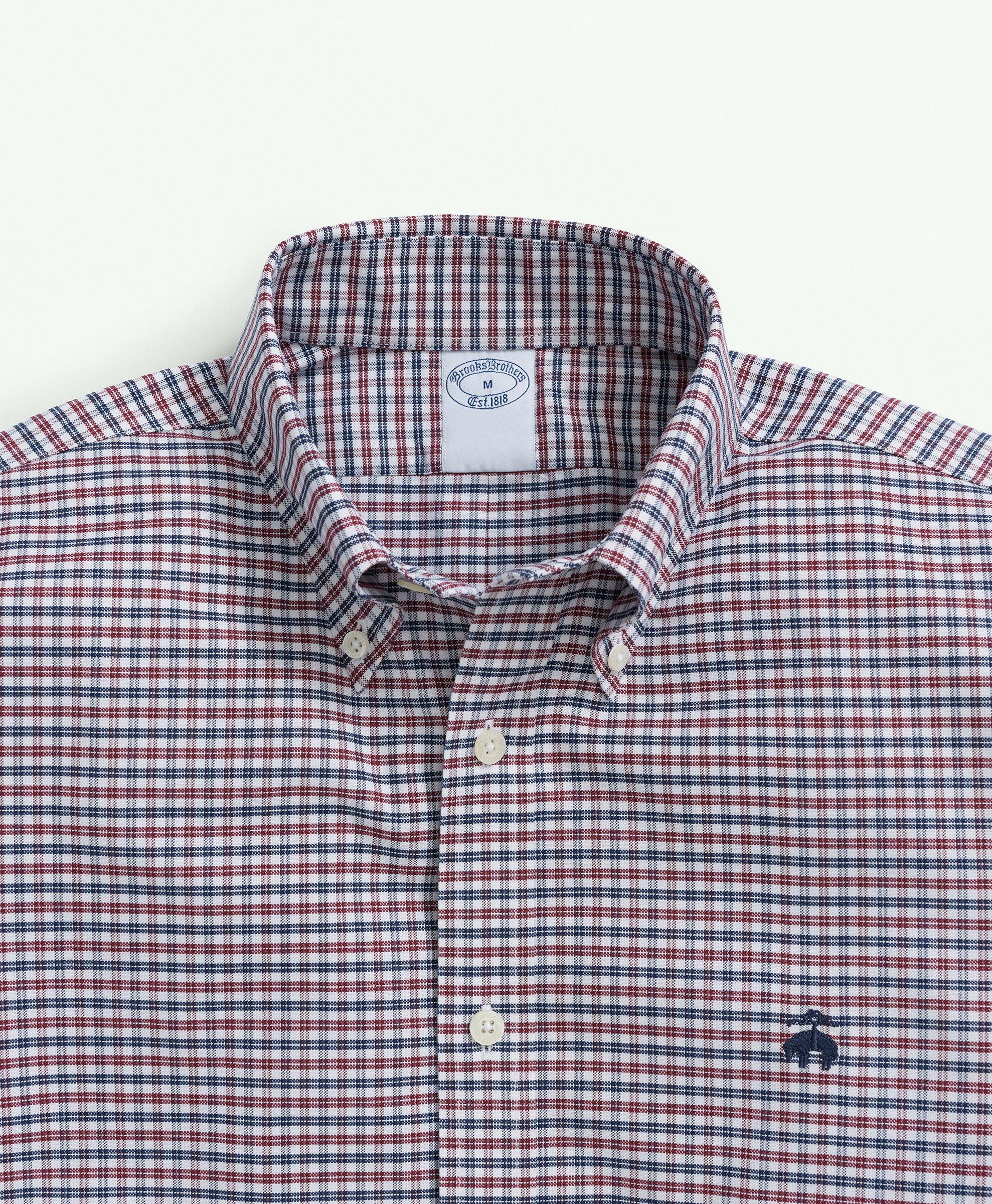 Stretch Cotton Non-Iron Oxford Polo Button-Down Collar, Mini-Graph Checked Shirt