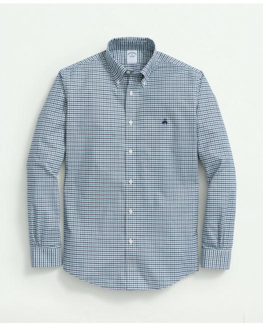 Brooks Brothers Stretch Cotton Non-iron Oxford Polo Button-down Collar, Mini-graph Checked Shirt | Green | Size Xs