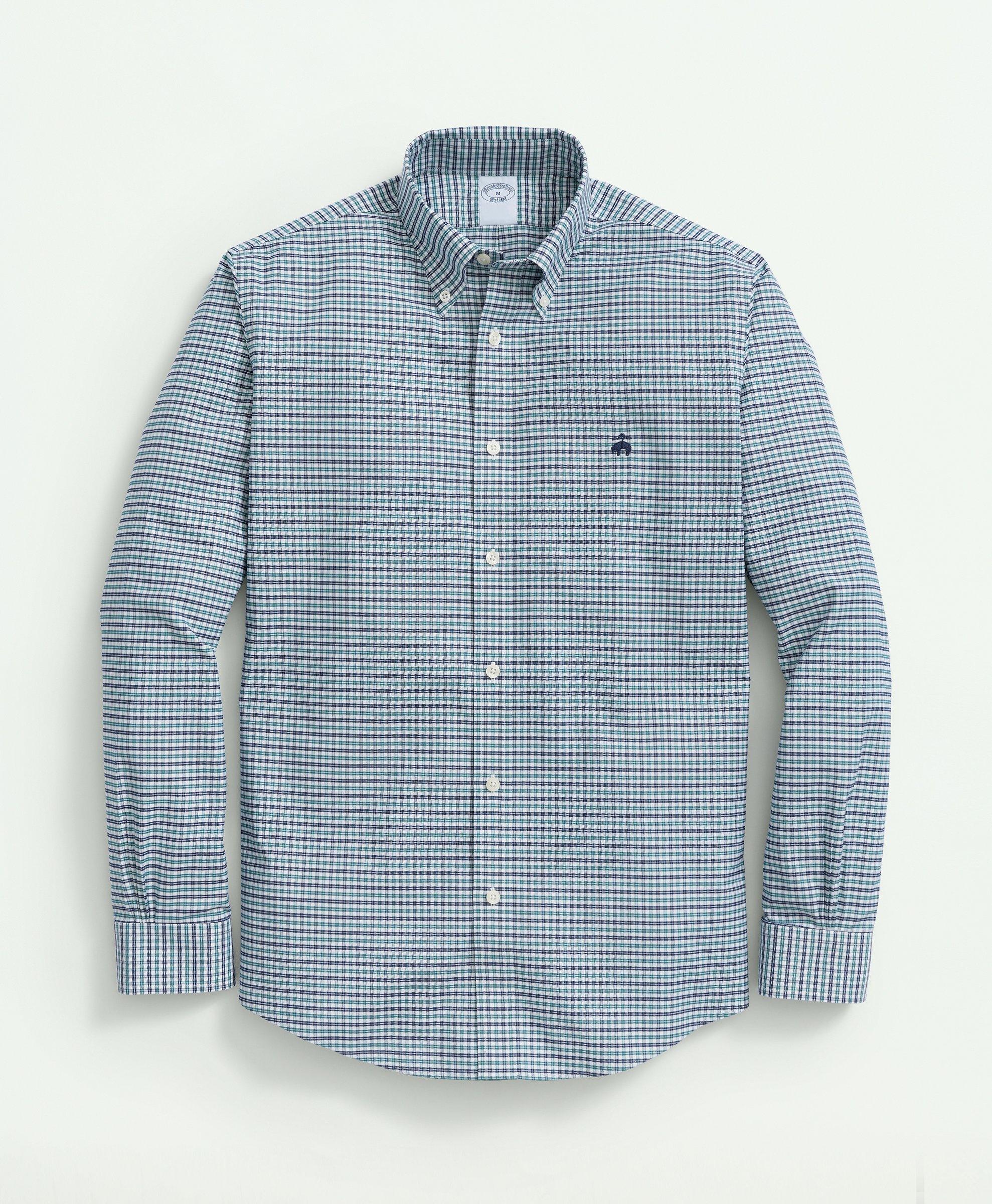Brooks Brothers Stretch Cotton Non-iron Oxford Polo Button-down Collar, Mini-graph Checked Shirt | Green | Size Xs