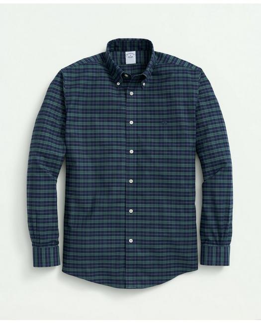 Brooks Brothers Stretch Cotton Non-iron Oxford Polo Button-down Collar, Tartan Shirt | Dark Green | Size Xs