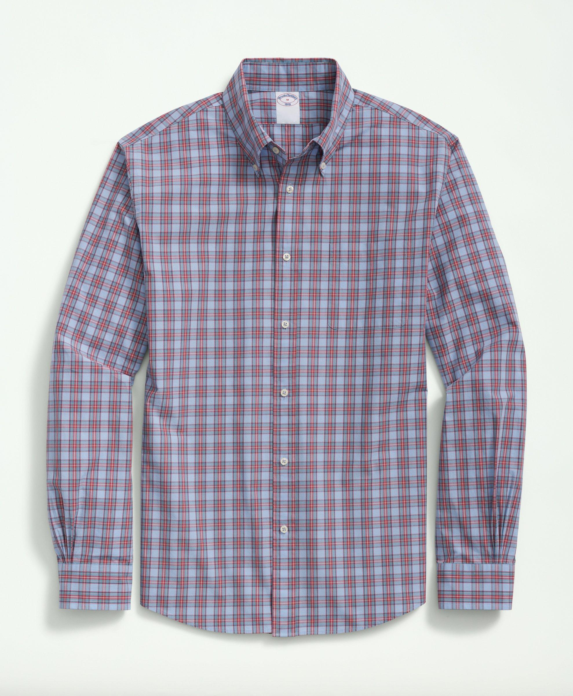 Brooks Brothers Friday Shirt, Poplin Tartan | Light Blue | Size Large