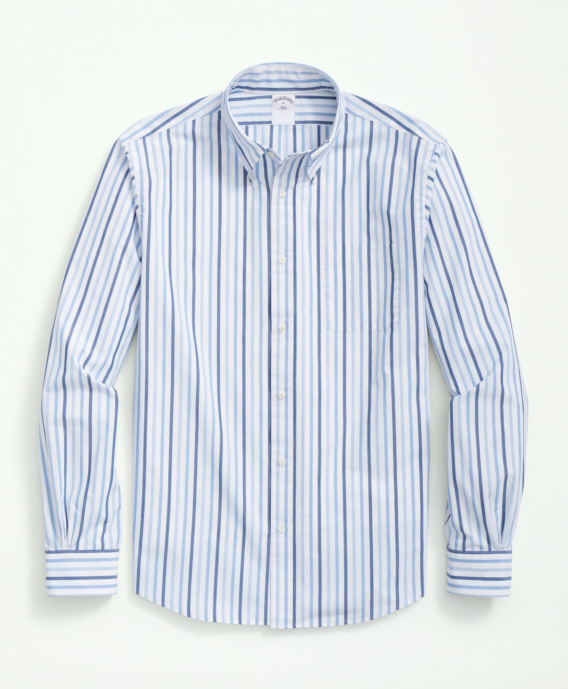 Brooks Brothers Friday Shirt, Poplin Striped | Blue | Size Medium