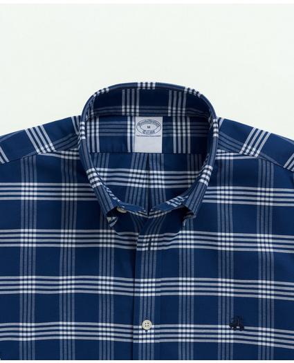 Stretch Non-Iron Oxford Button-Down Collar, Grid-Check Short-Sleeve Sport Shirt