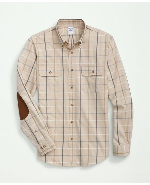 Brooks Brothers Brushed Cotton-cashmere Checked Chest-pocket Sport Shirt | Khaki | Size Xs