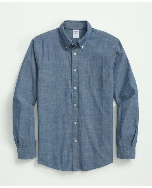 Brooks Brothers Chambray Cotton Poplin Polo Button Down Collar, Sport Shirt | Dark Blue | Size Xl