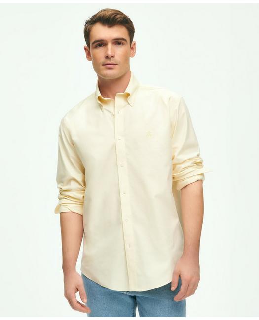 Shop Brooks Brothers Stretch Cotton Non-iron Oxford Polo Button Down Collar Shirt | Light Yellow | Size Xl