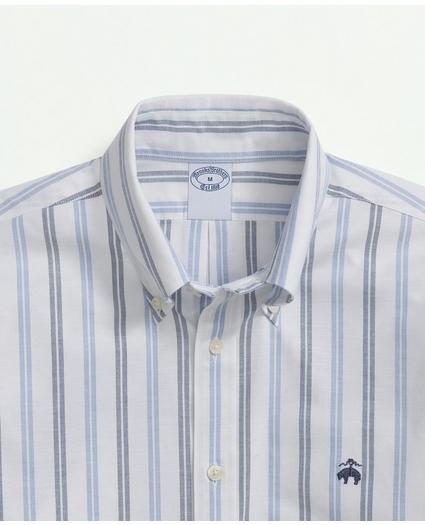 Stretch Non-Iron Oxford Polo Button Down Collar, Double Striped Shirt
