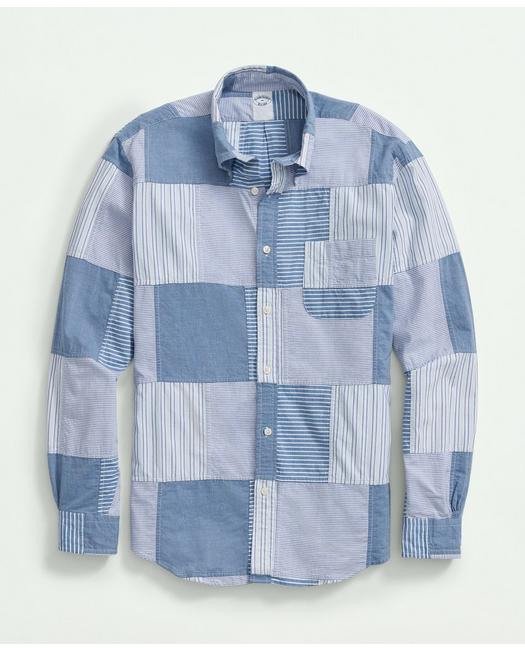 Shop Brooks Brothers Cotton Madras Button-down Collar Sport Shirt | Blue | Size Large