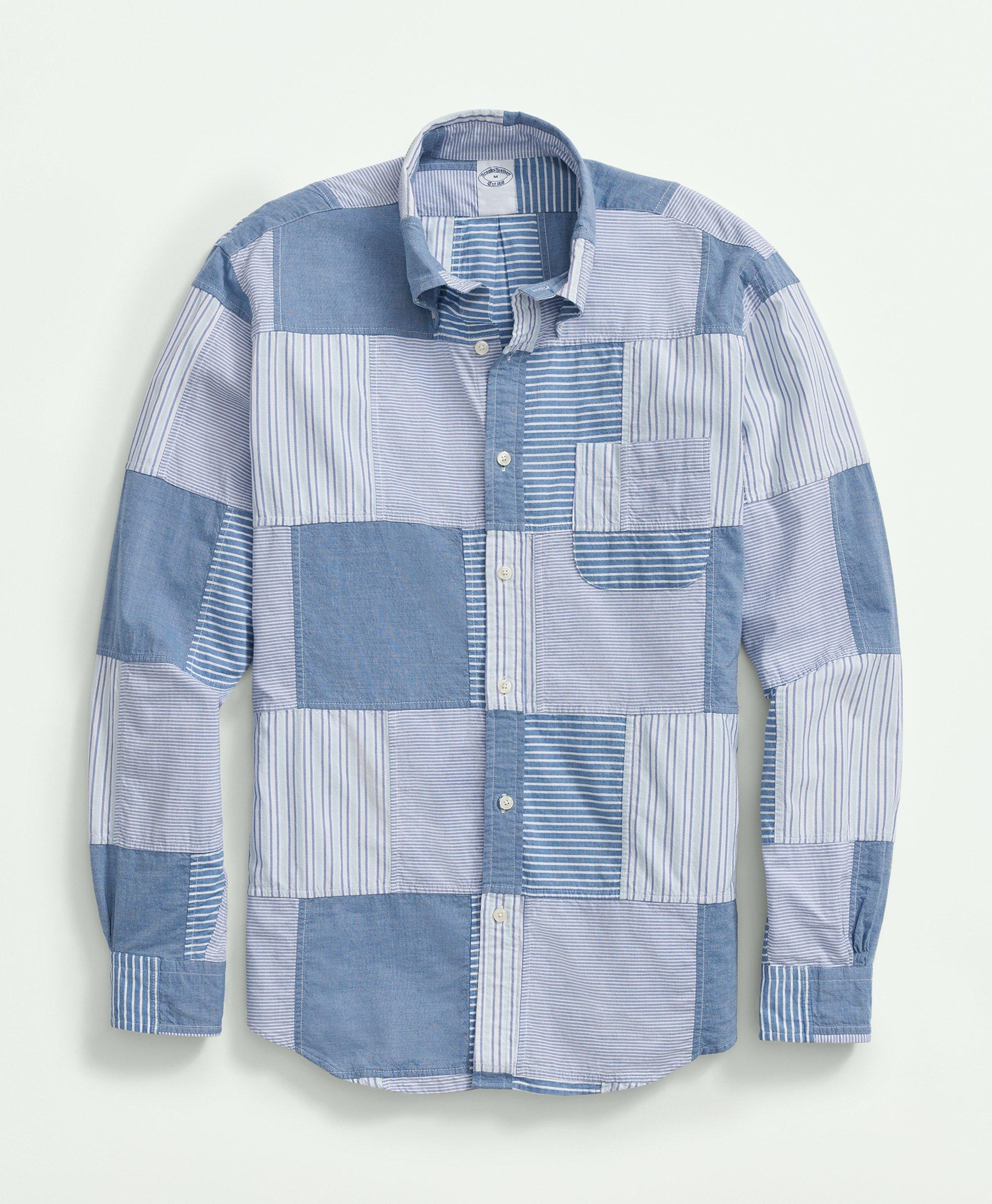 Shop Brooks Brothers Cotton Madras Button-down Collar Sport Shirt | Blue | Size Medium