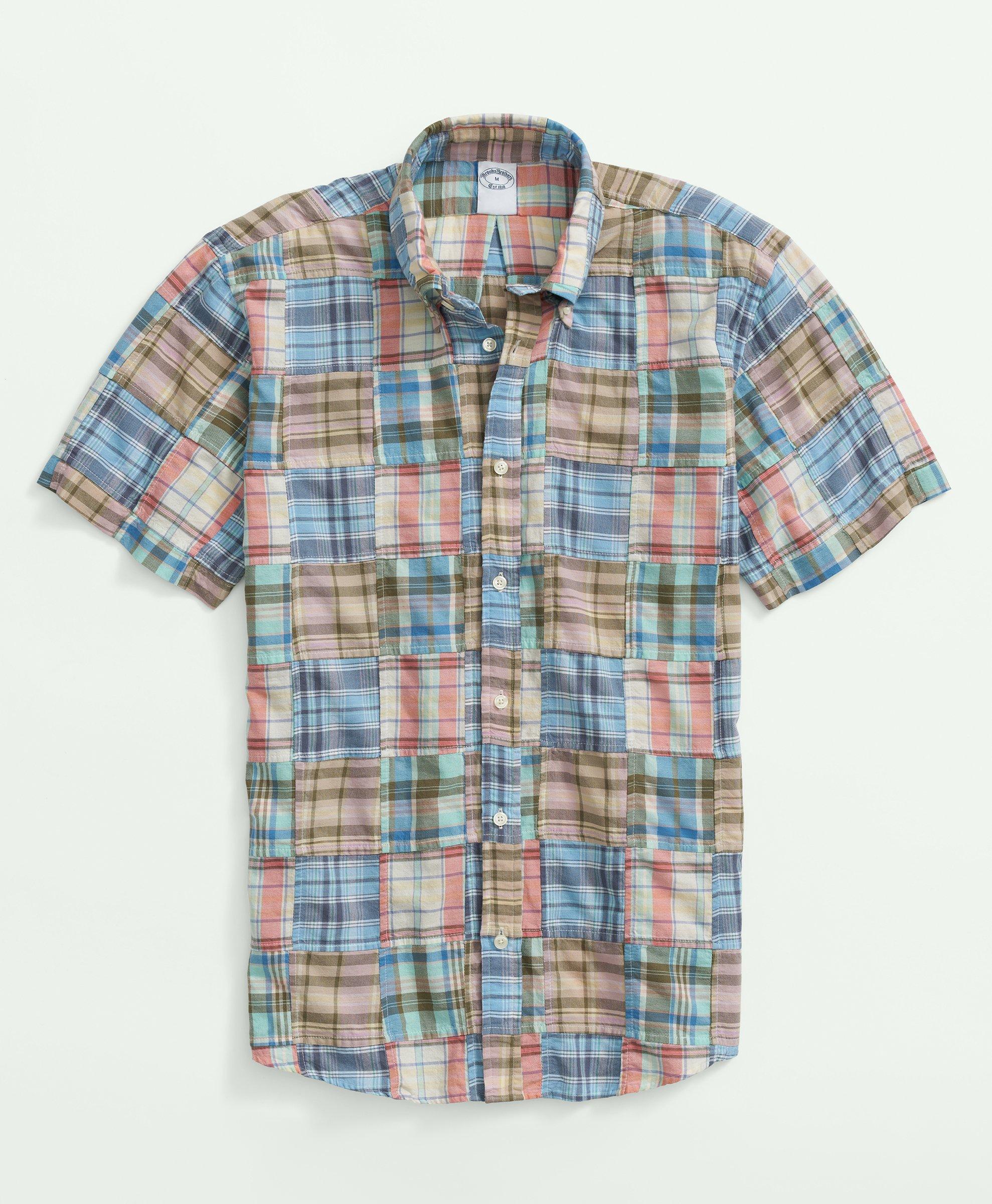Shop Brooks Brothers Cotton Madras Short Sleeve Button-down Collar Sport Shirt | Blue | Size Xs
