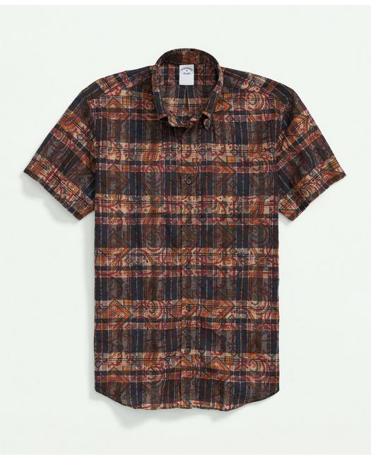 Shop Brooks Brothers Cotton Madras Short Sleeve Button-down Collar Sport Shirt | Brown | Size Xs