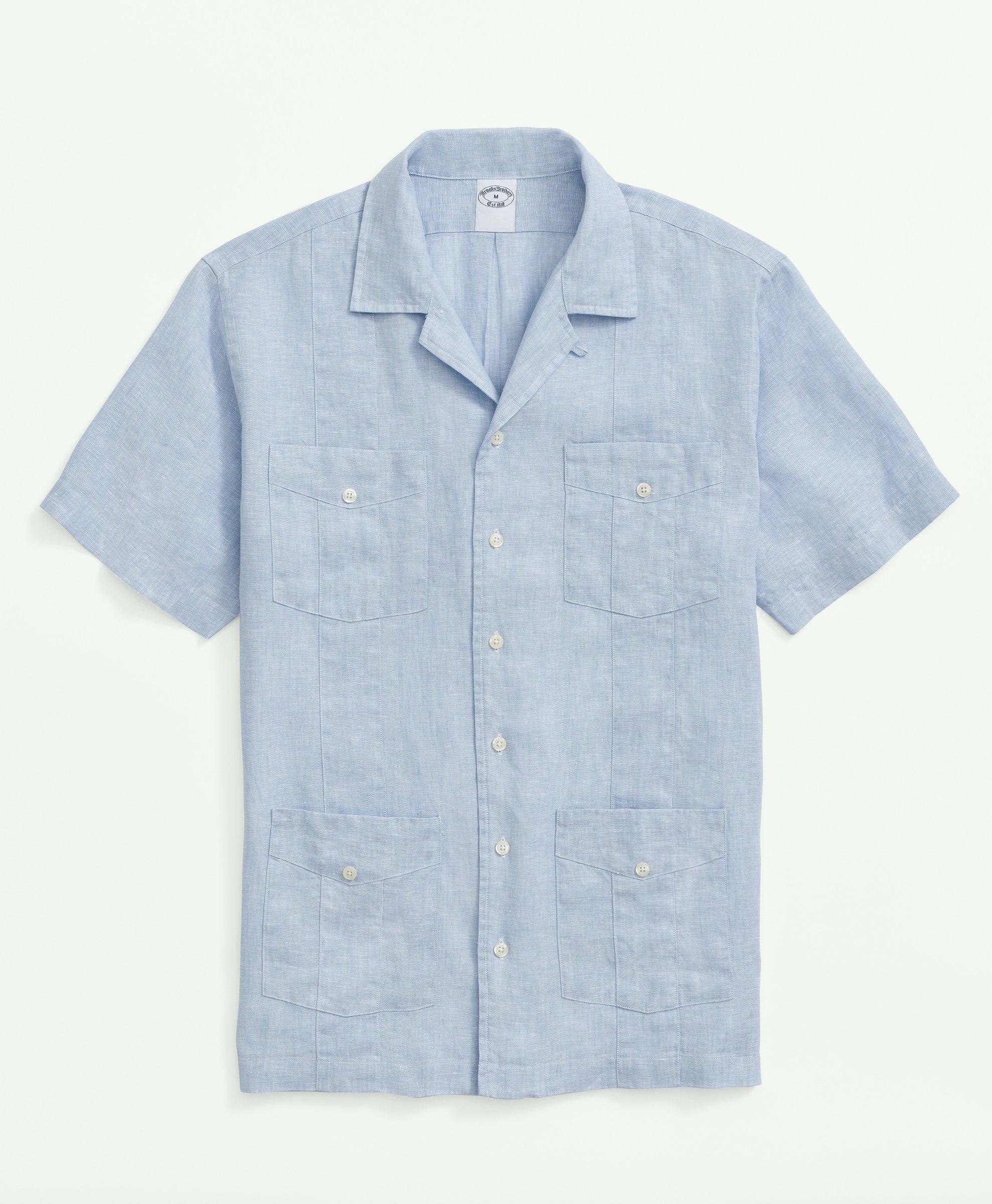 Brooks Brothers Irish Linen Short Sleeve Guayabera Shirt | Light Blue | Size Xl In Lavender