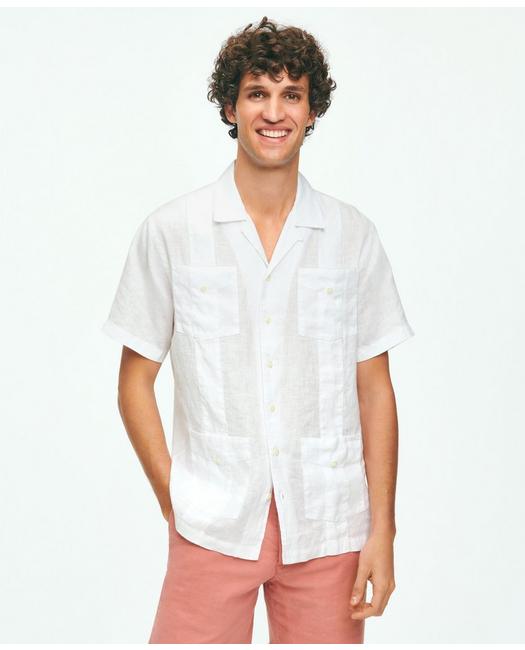 Brooks Brothers Irish Linen Short Sleeve Guayabera Shirt | White | Size Small