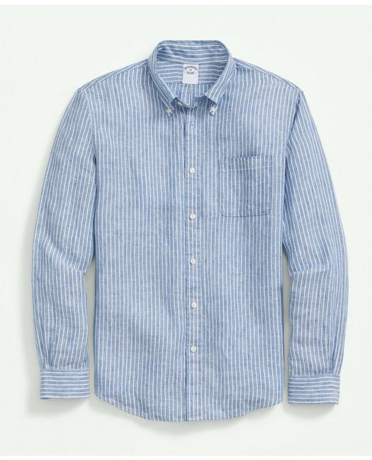 Brooks Brothers Irish Linen Striped Sport Shirt | Blue | Size Xs