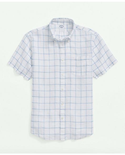 Shop Brooks Brothers Irish Linen Short Sleeve Plaid Sport Shirt | White | Size 2xl