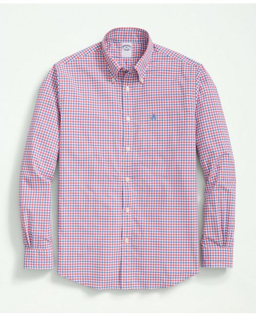 Shop Brooks Brothers Performance Series Stretch Button-down Collar, Checked Sport Shirt | Red | Size Xs