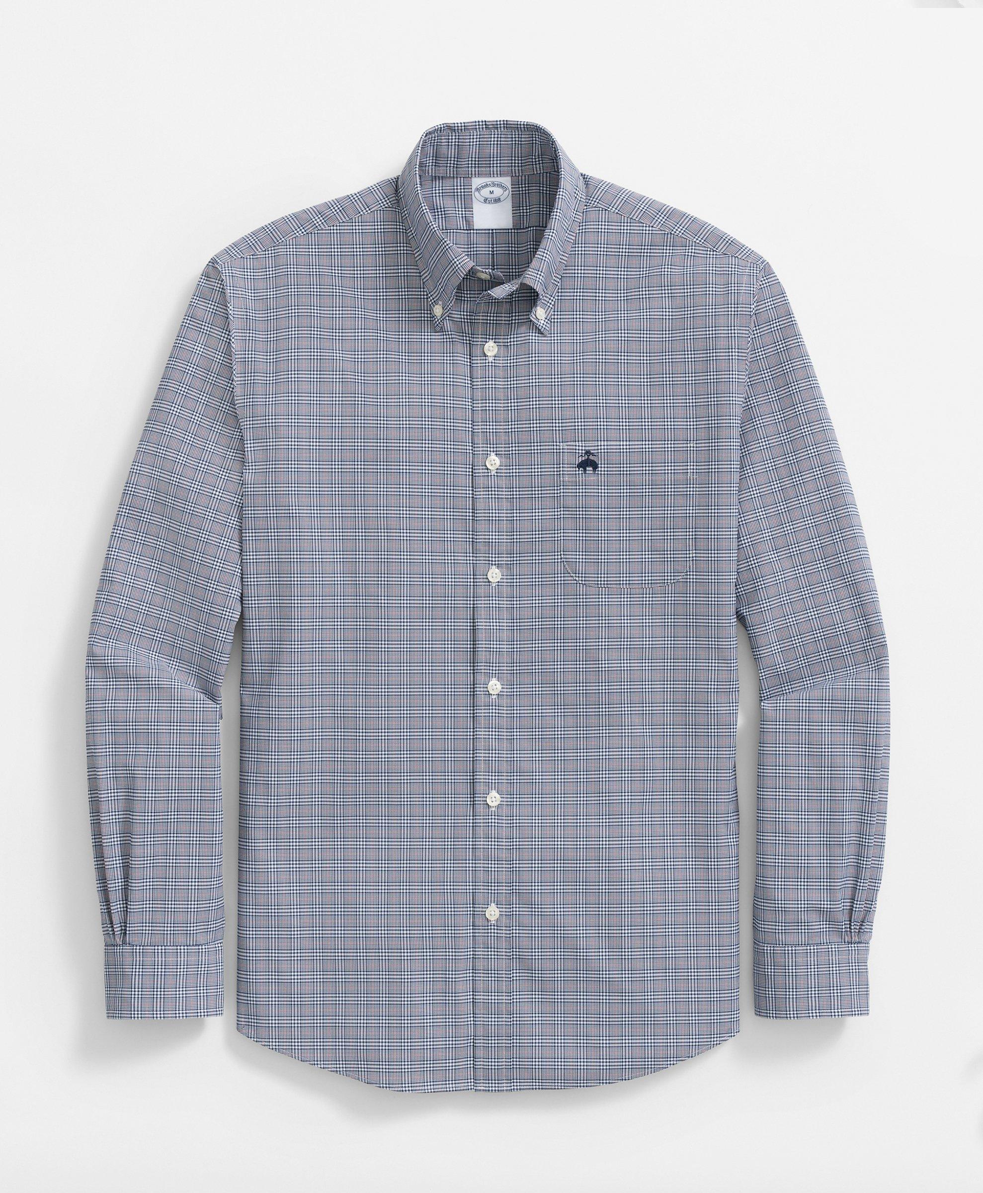 Brooks Brothers Performance Series Stretch Button-down Collar, Glen Plaid Sport Shirt In Navy