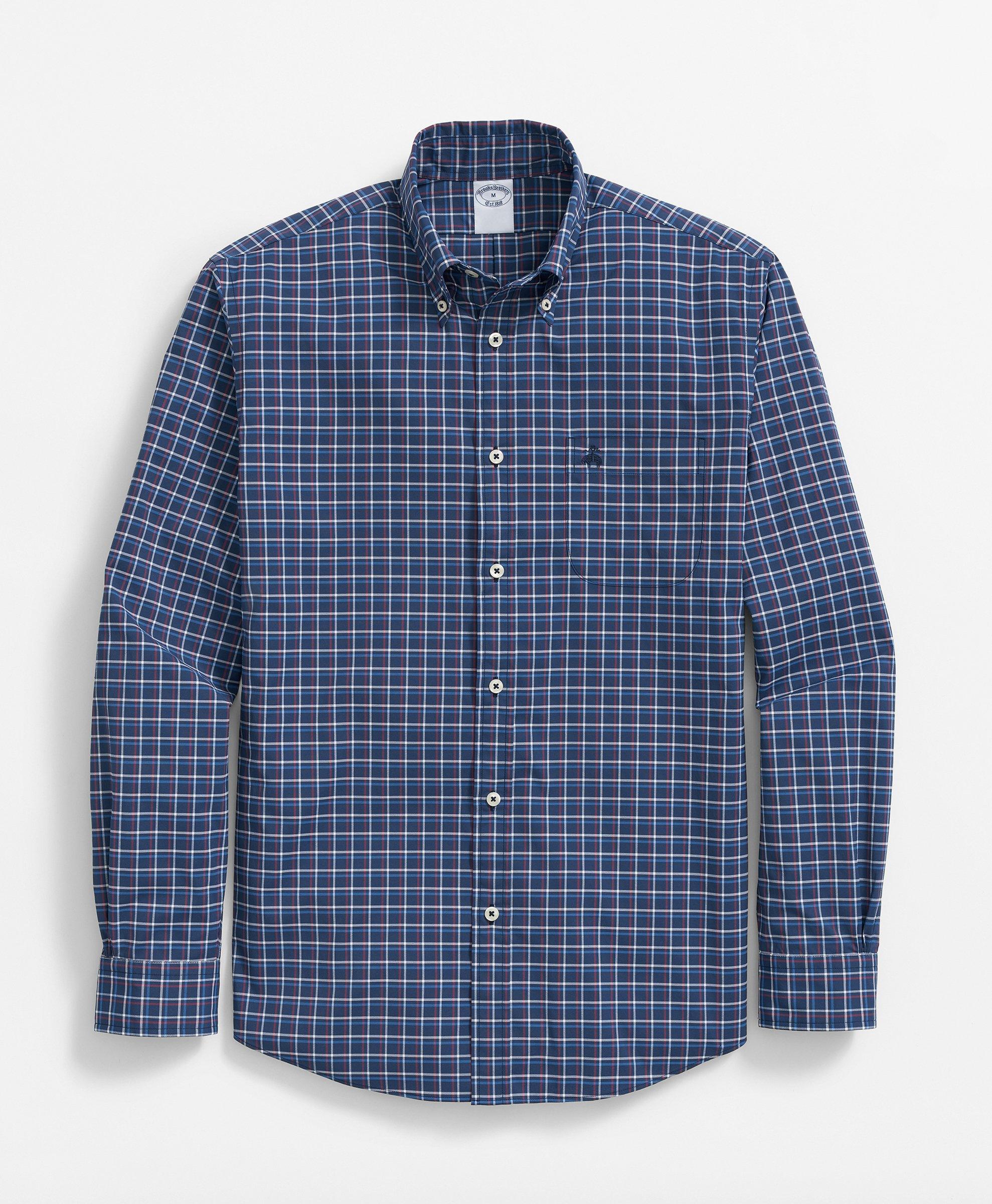 Brooks Brothers Performance Series Stretch Button-down Collar, Graph Check Sport Shirt In Navy