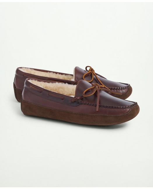Brooks Brothers Lone Tree Shearling Slipper Shoes | Brown | Size 8 D