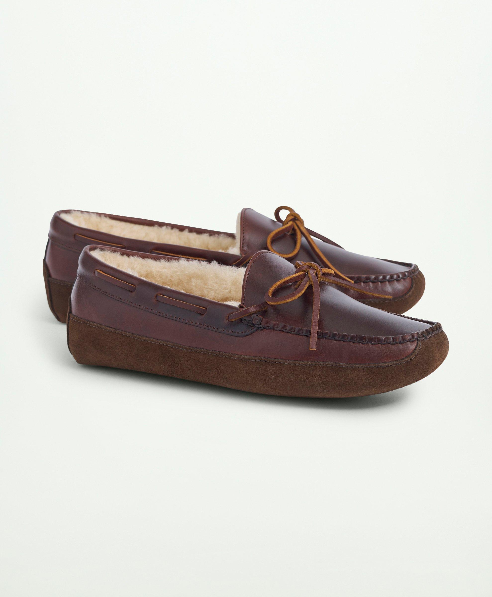 Brooks Brothers Lone Tree Shearling Slipper Shoes | Brown | Size 8 D
