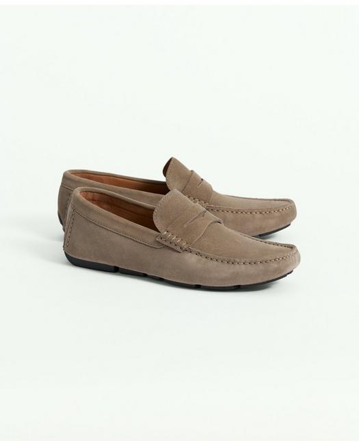 Shop Brooks Brothers Jefferson Suede Driving Moccasins Shoes | Dark Beige | Size 10 D