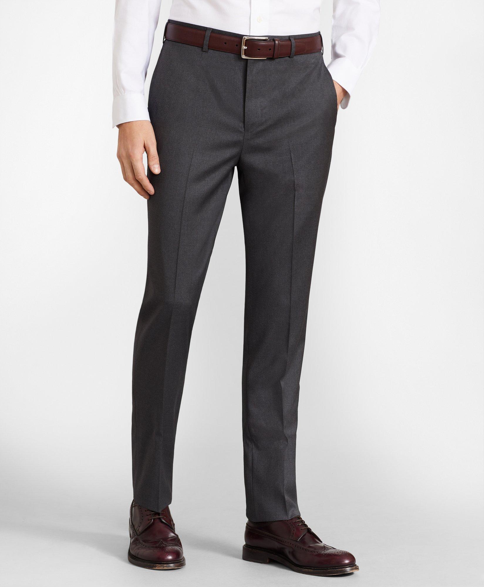Shop Brooks Brothers Flex Milano-fit Wool Trousers | Grey | Size 46 32