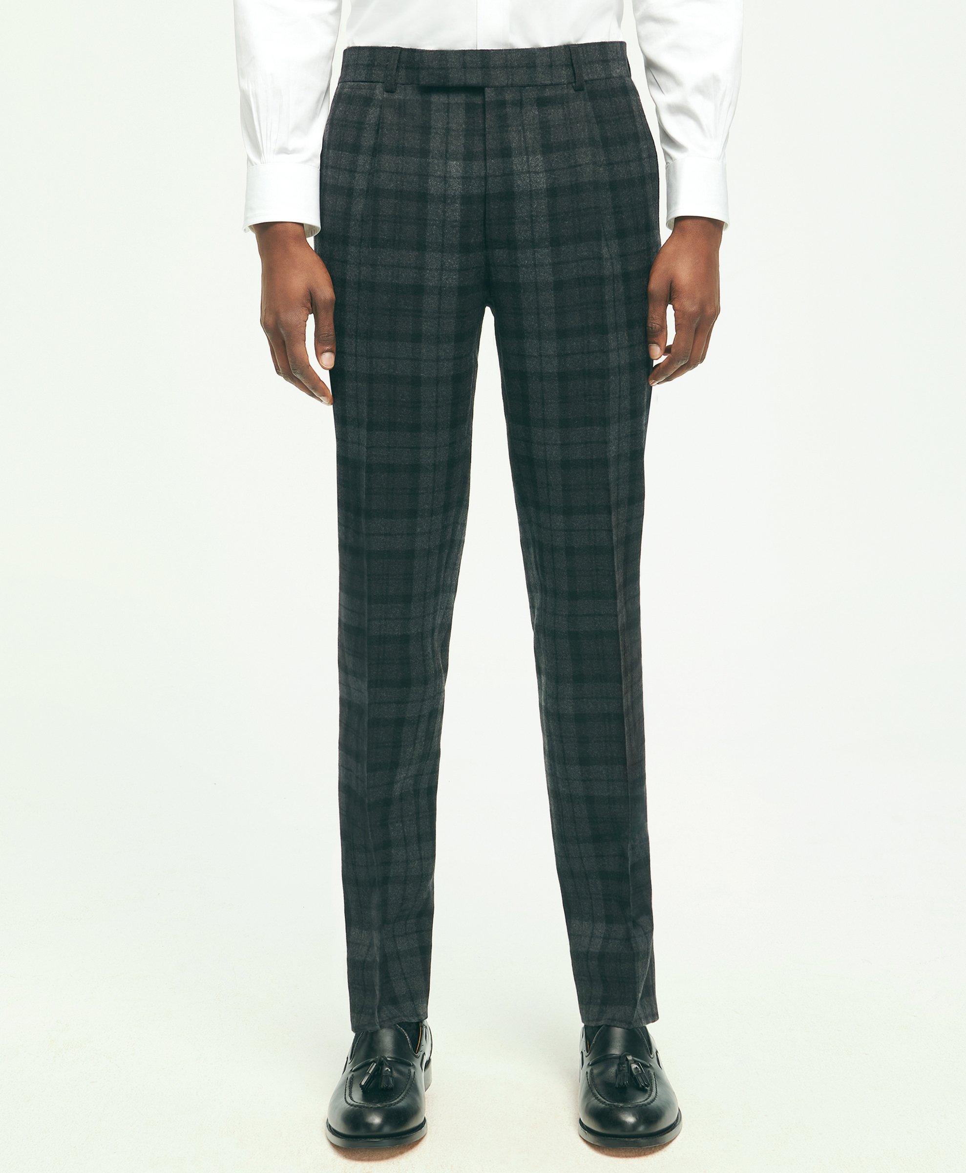 Brooks Brothers Slim Fit Stretch Wool Checked Dress Pants | Charcoal | Size 36 30
