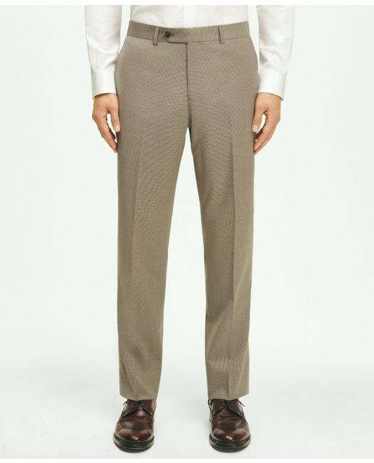 Brooks Brothers Classic Fit Stretch Wool Mini-houndstooth 1818 Dress Trousers | Khaki | Size 40 30