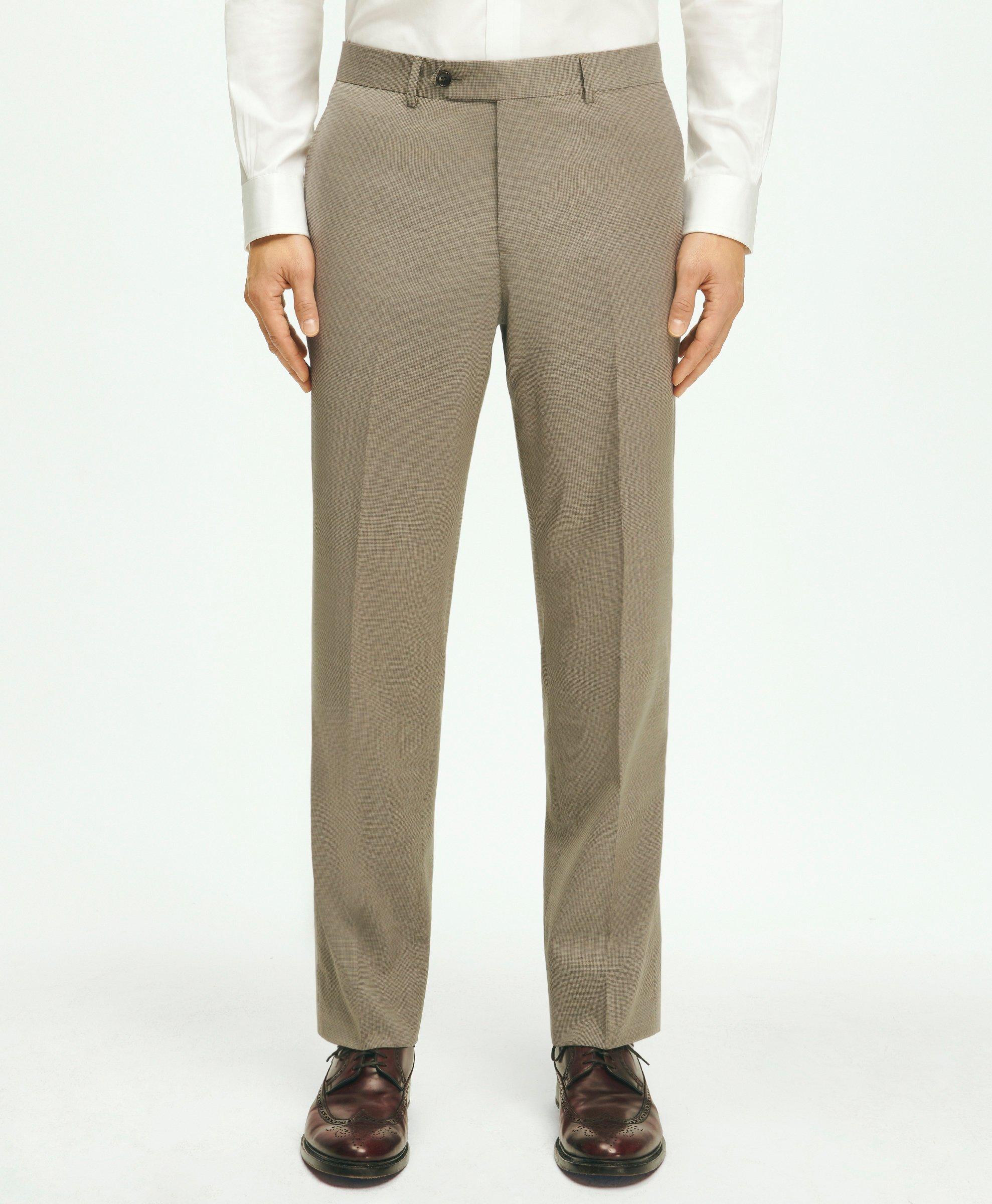 Brooks Brothers Classic Fit Stretch Wool Mini-houndstooth 1818 Dress Trousers | Khaki | Size 35 32
