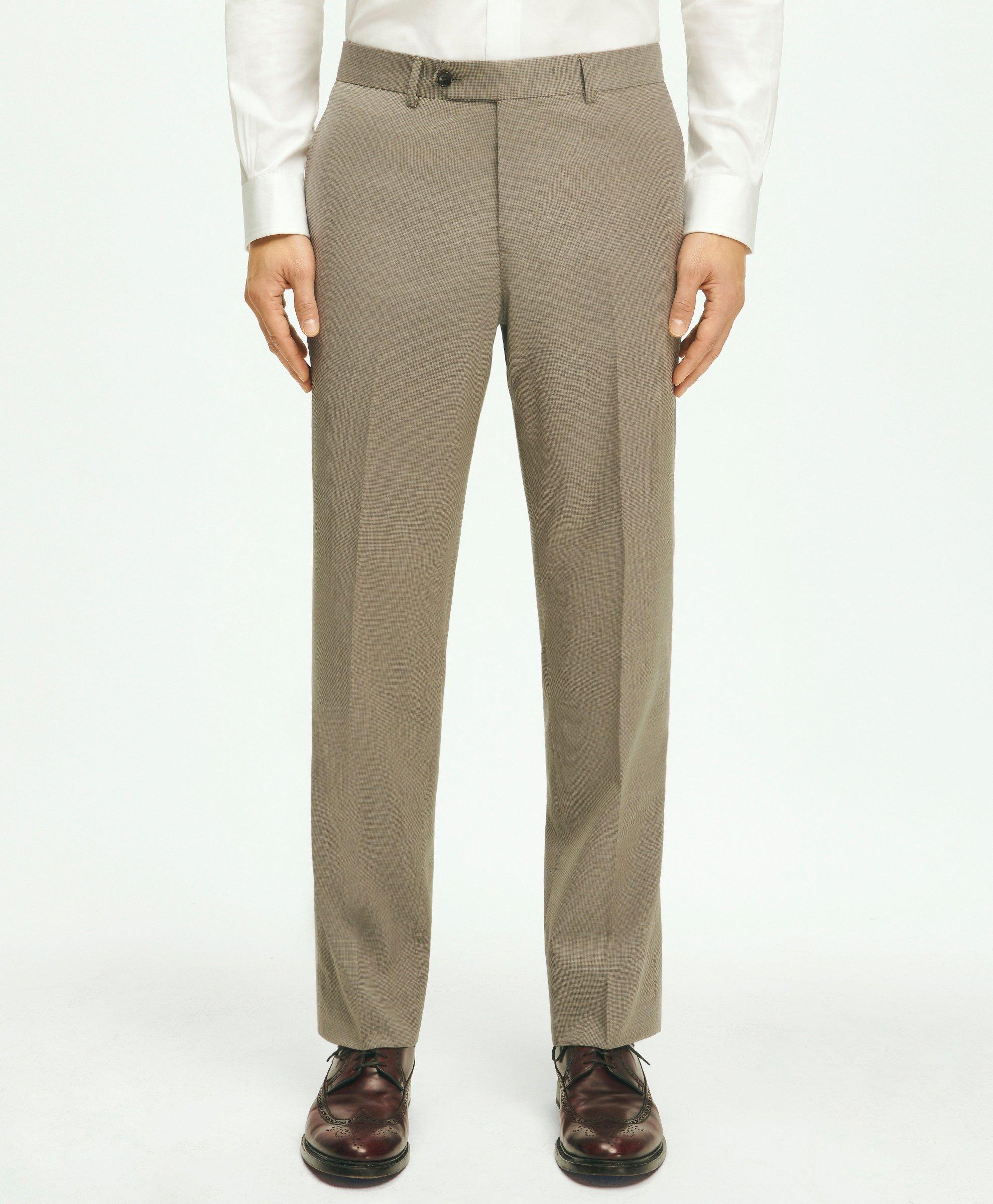 Brooks Brothers Classic Fit Stretch Wool Mini-houndstooth 1818 Dress Trousers In Khaki